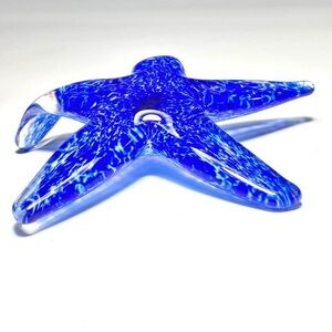 Hand Blown Glass Starfish - Cobalt and White - 5.5 inch